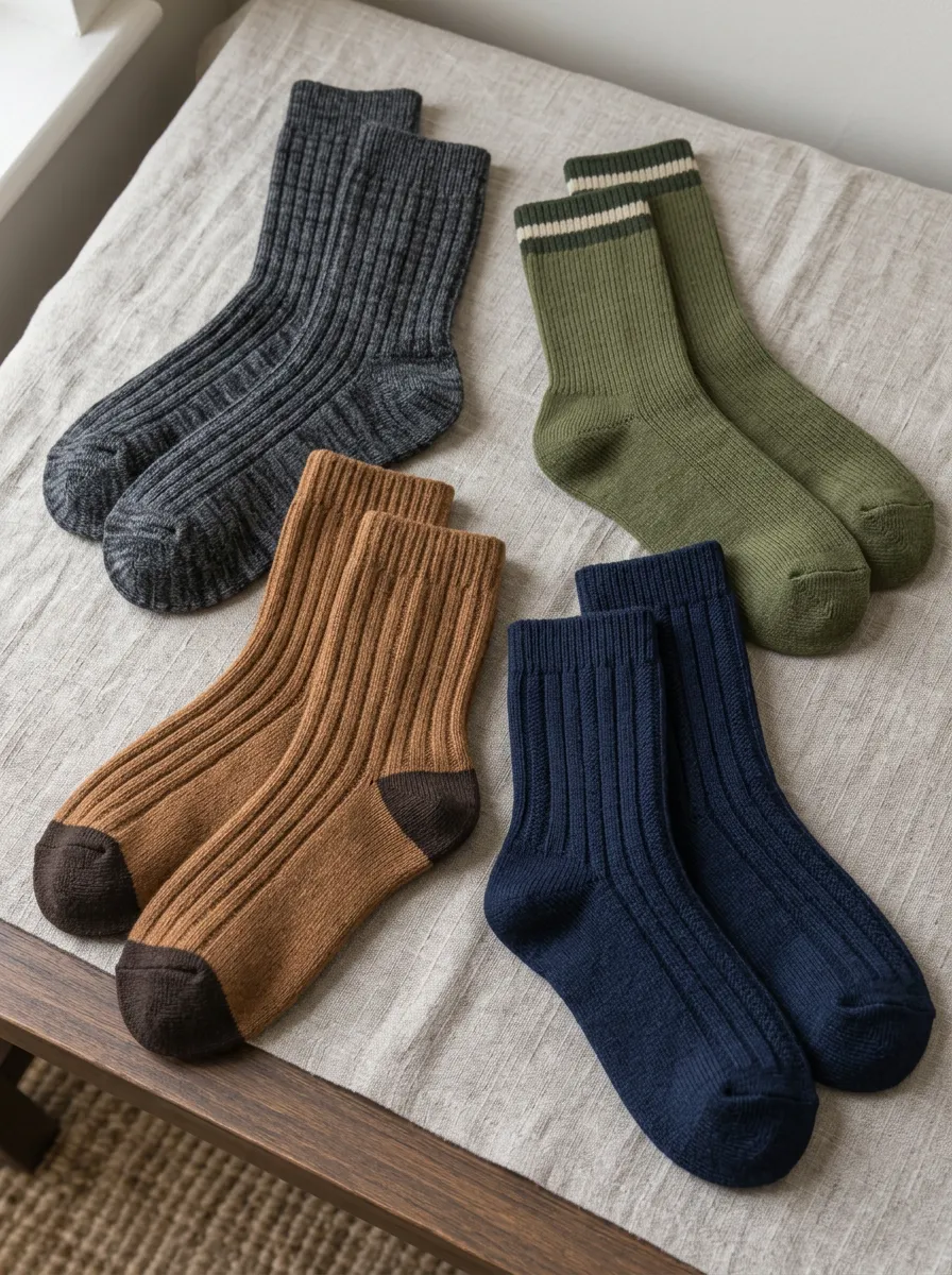 Men's Casual Vintage Style Ribbed Knit Crew Socks 4-Pair Set