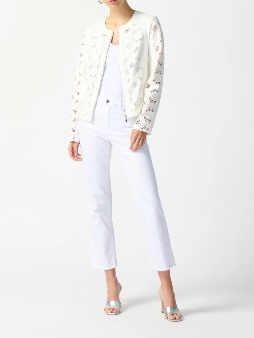 White Embroidered Zip - Front Jacket
