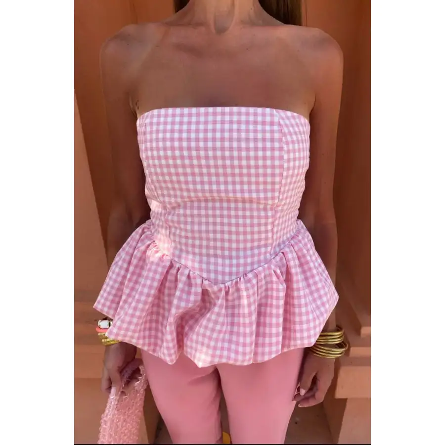 Smocked Back Bubble Hem Tube Top