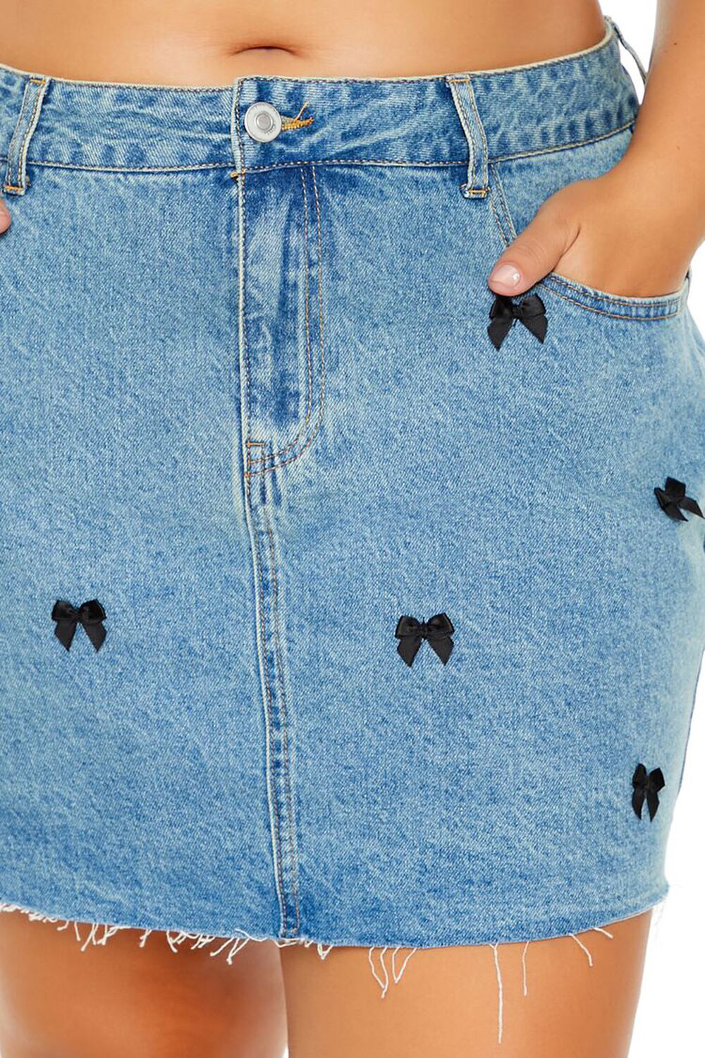 Plus Size Denim Bow Mini Skirt