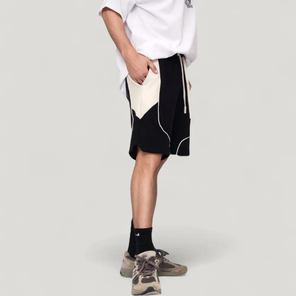 Drawstring Side-Pocket Colorblock Men's Athletic Shorts