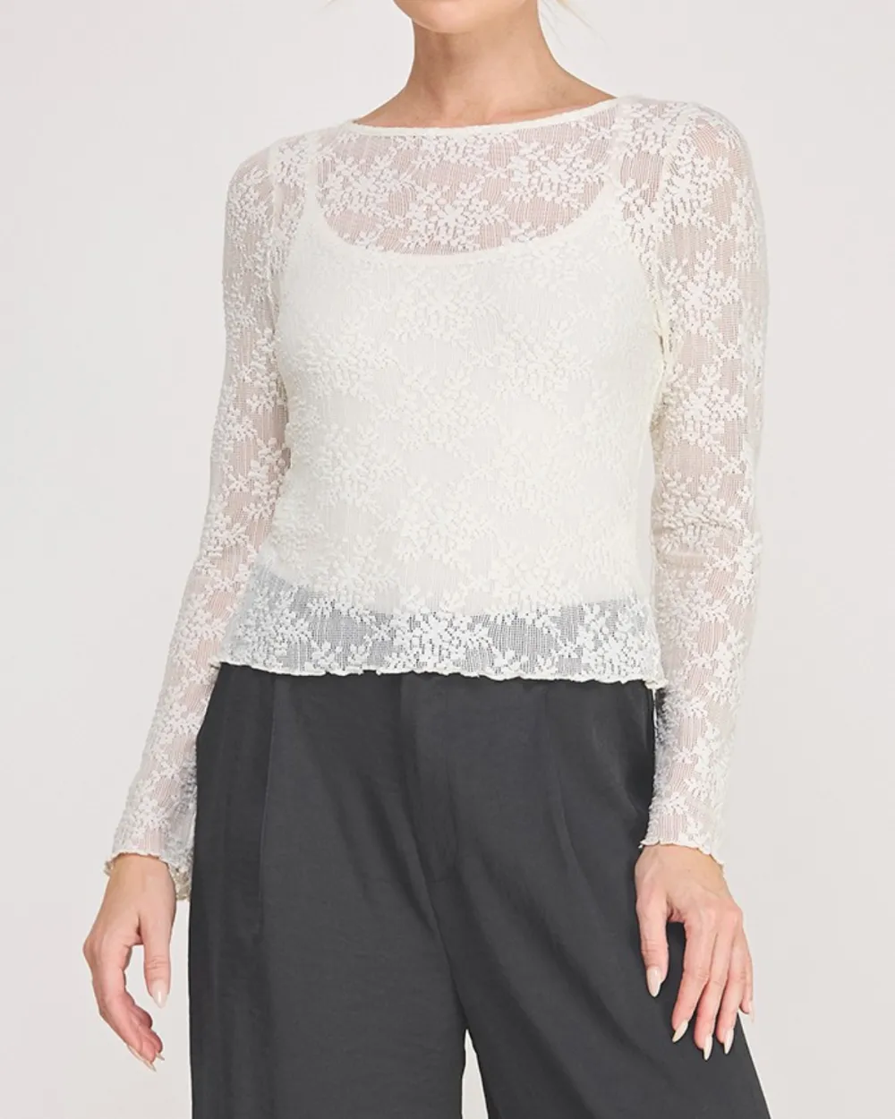 Embroidered Mesh Top