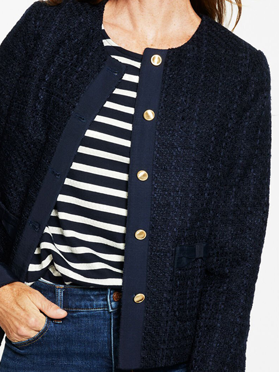 Lady's Elegant Bow Knotted Broadcloth Rolled Edge Casual Jacket