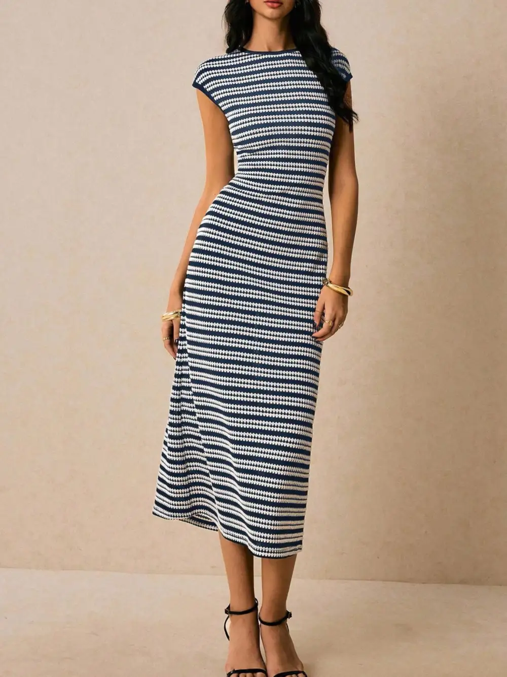 Balanced Detail Striped Midi Dress