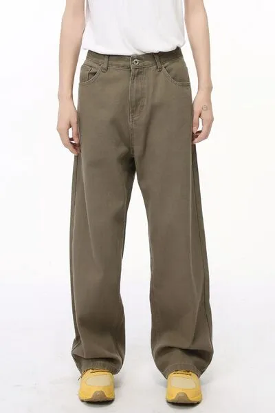 Refined Washed Elastic-Waist Stretch Straight Leg Jeans