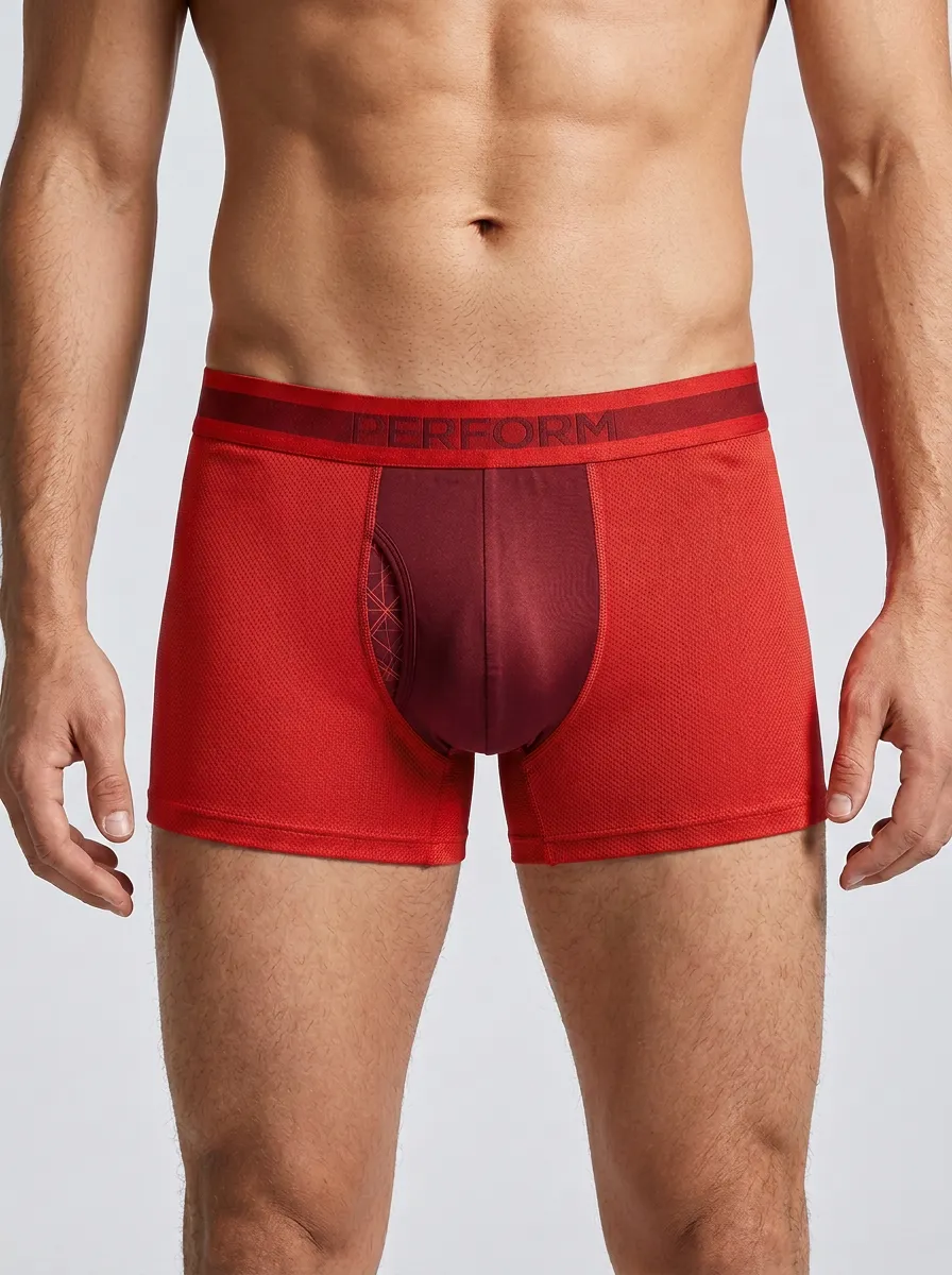Men's Athletic Performance Mesh Contrast Printed Boxer Briefs