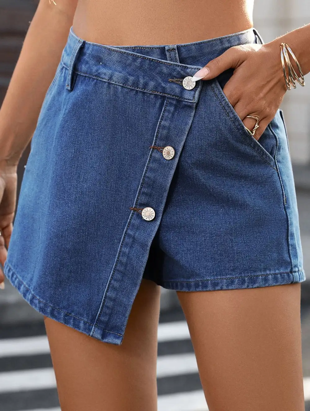 Irregular Button Denim Skort Skirt