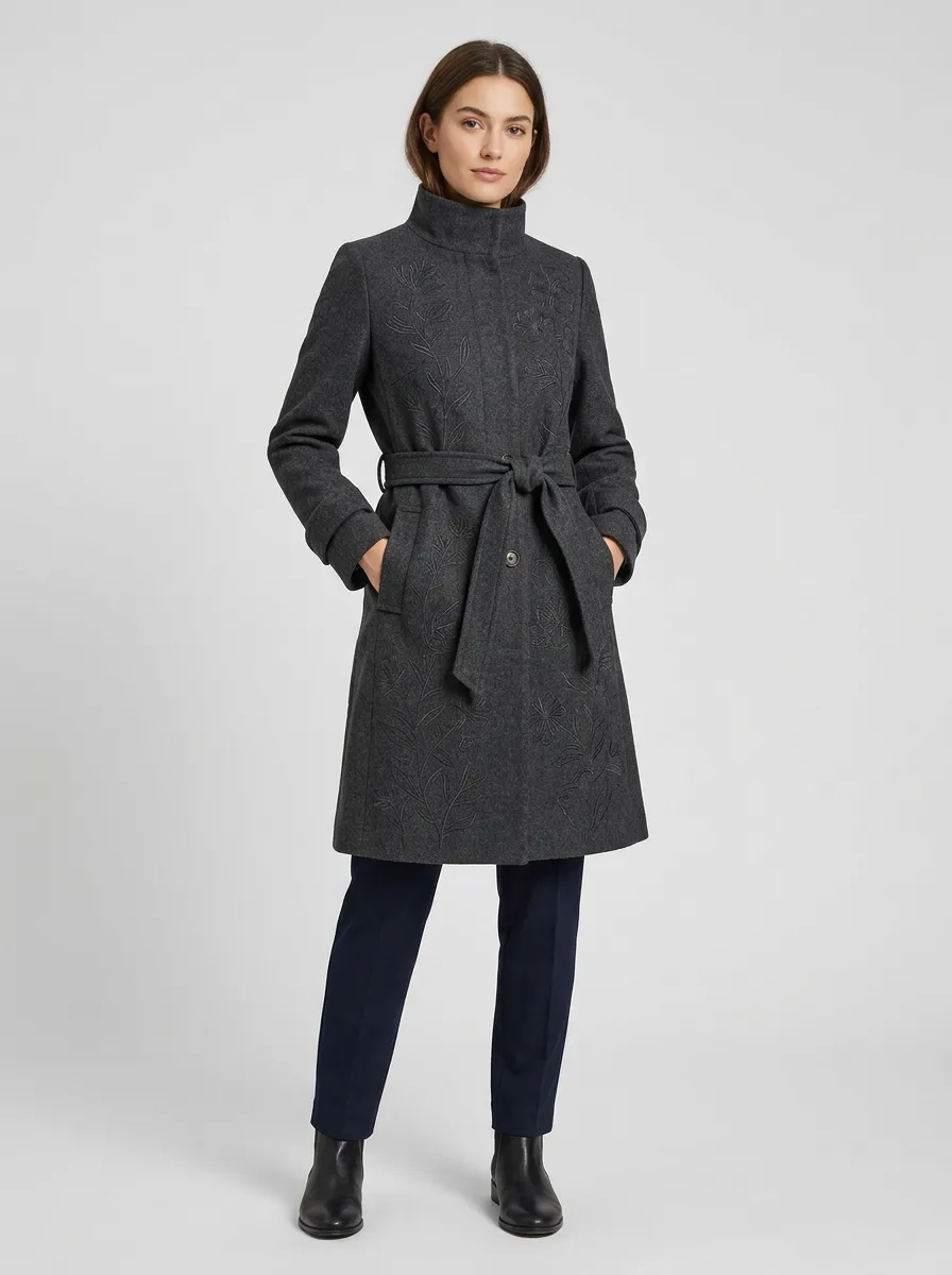 Women's Floral Embroidered Printed Coat