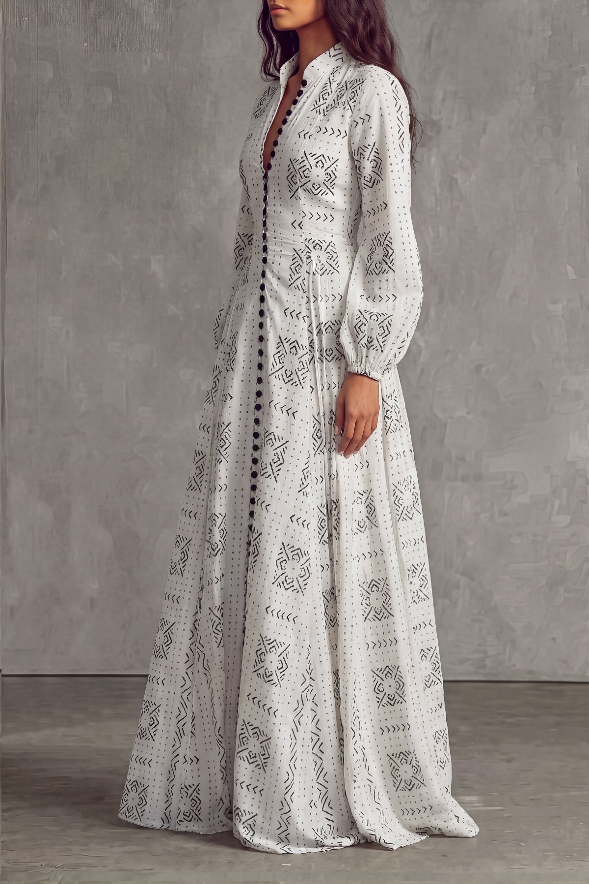 Button Front Printed Maxi Dress