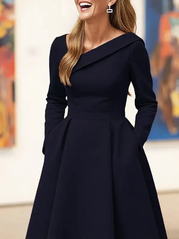 High Pockets Pleated Neck Maxi Dress