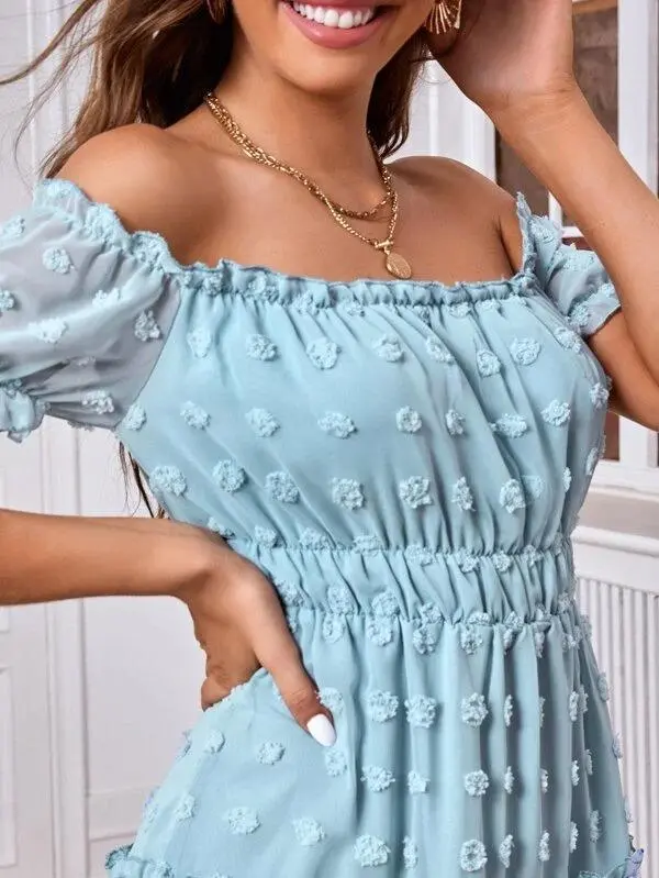 Women Swiss Dot Off Shoulder Dress