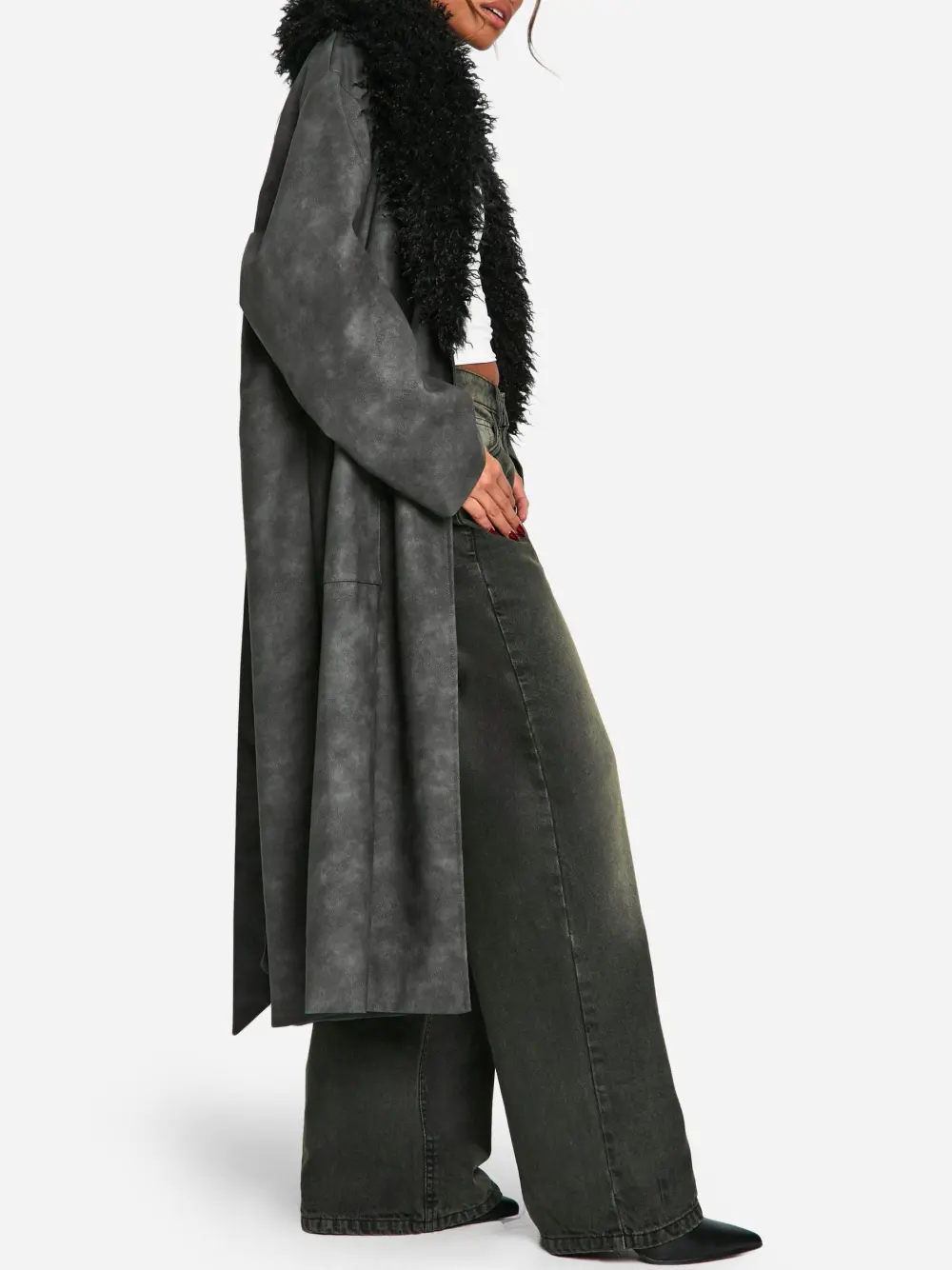 GRAY FAUX FUR-LINED COAT
