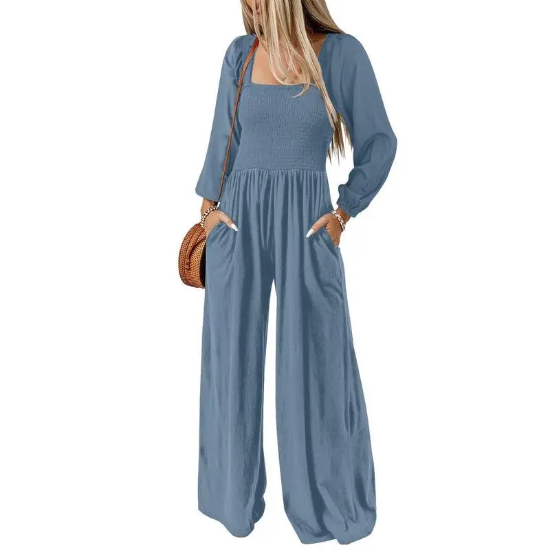CLEARANCE SALE  Women's Casual Loose Overalls Jumpsuits One Piece Long Sleeve Wide Leg Long Pant Rompers With Pockets Plus Size Packge Suit