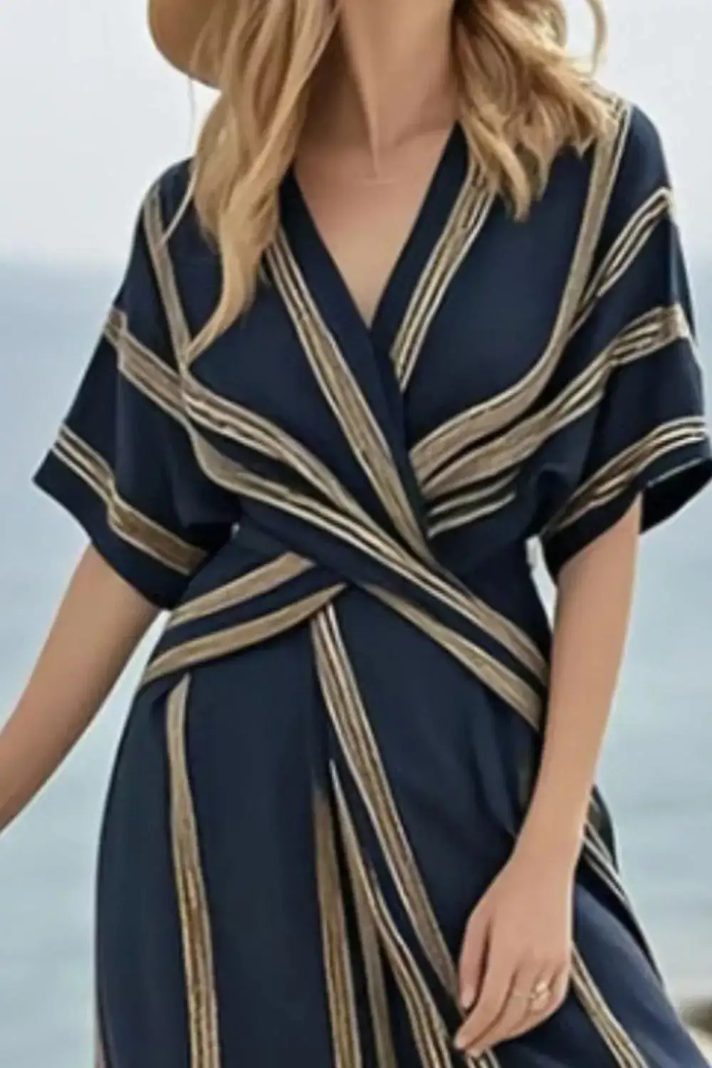 Striped Wrap Short Sleeve Maxi Dress