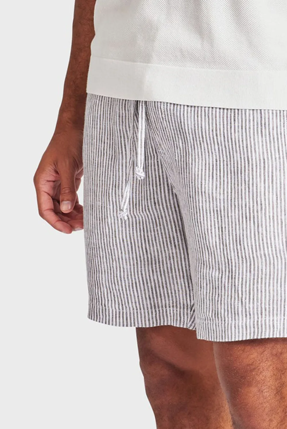 Stripe Riviera Linen Short- Smoke pine