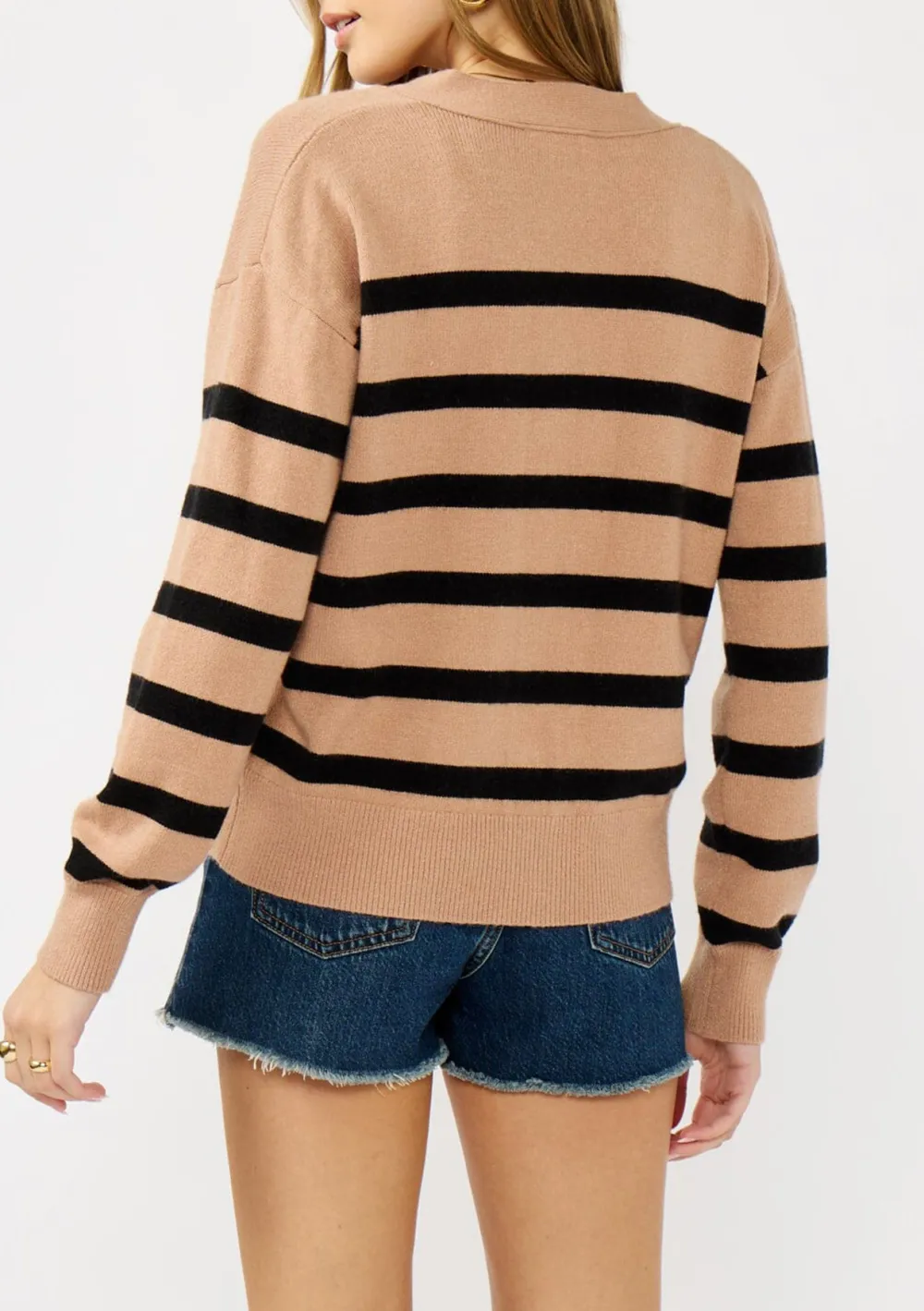 Striped Button V-Neck Cardigan