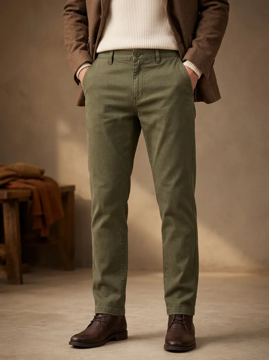 Men's Autumn Winter Soft Cotton Chino Pants