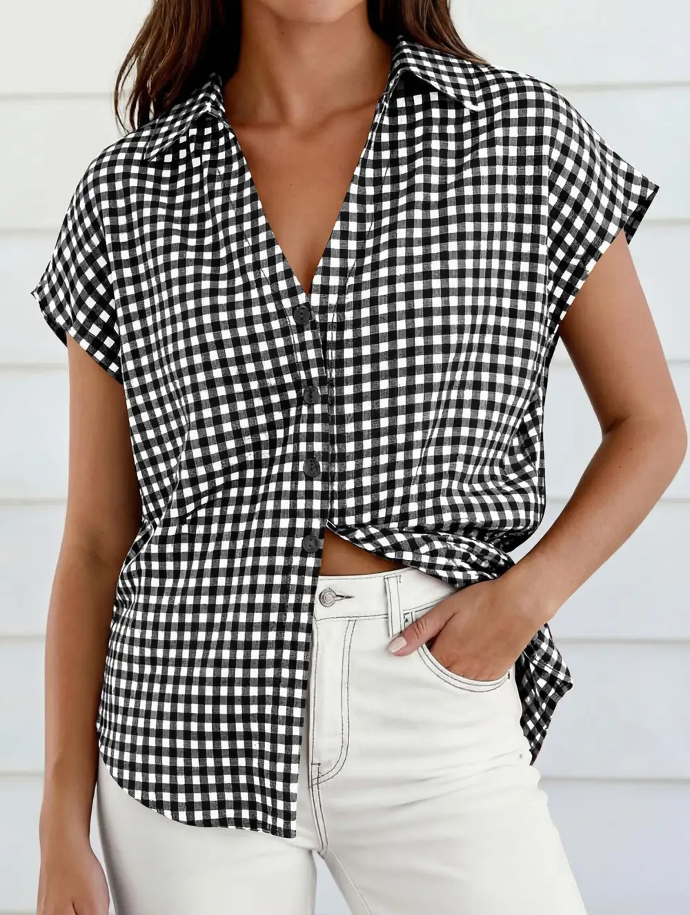 Plaid Button Loose Short Sleeve Shirt