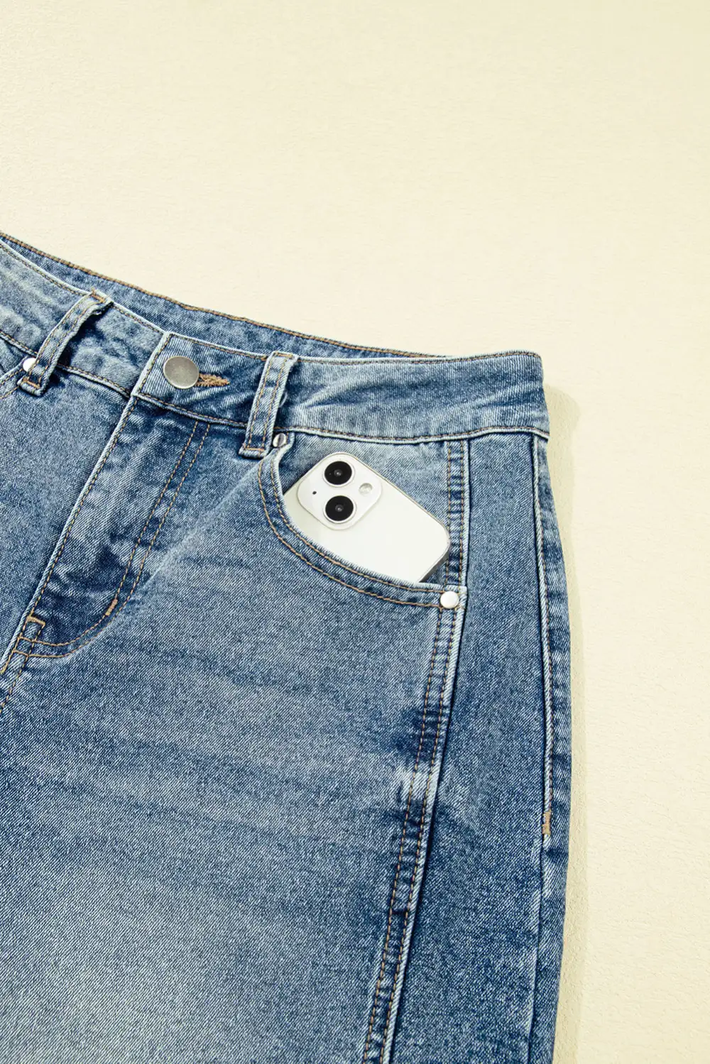 Seam Detail Washed Denim Jeans