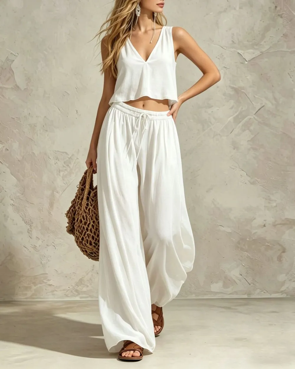 V-Neck Cotton Jersey Matching Set