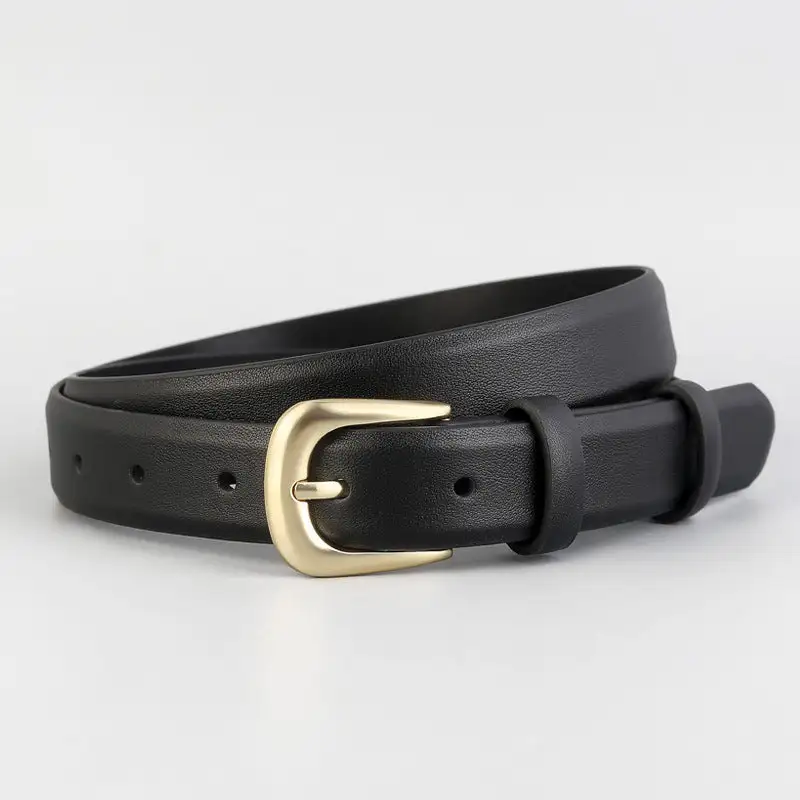 Light Leather Belt with Golden Buckle