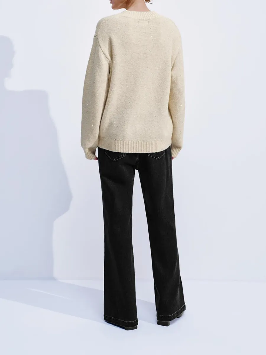 A White V-Neck Casual Sweater For Ladies