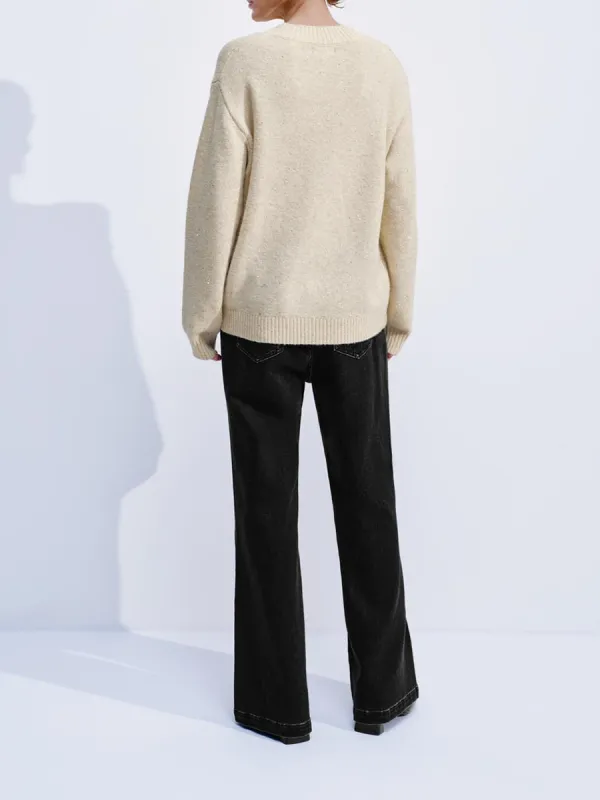 A White V-Neck Casual Sweater For Ladies