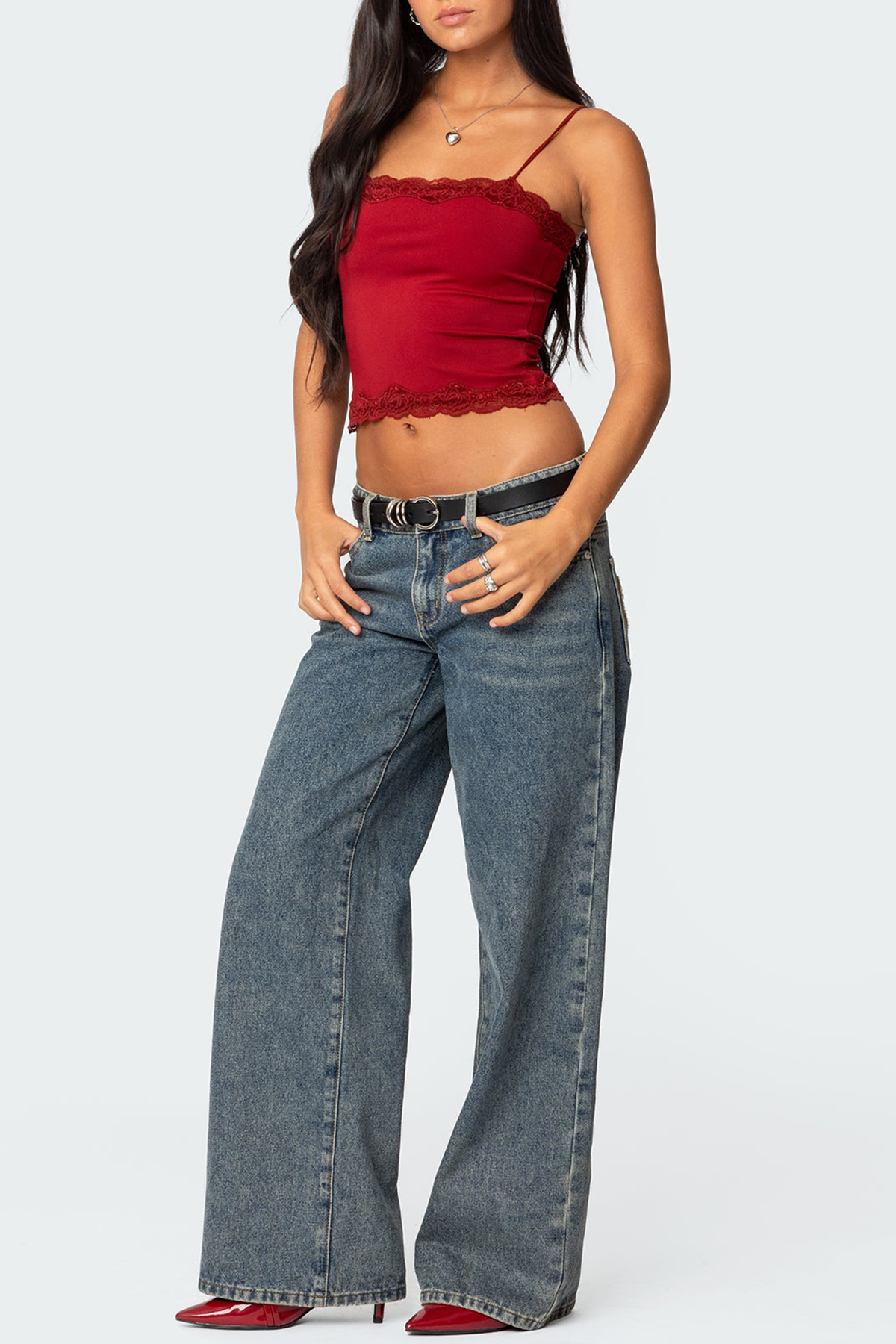 Red Lace Trim Tank Top