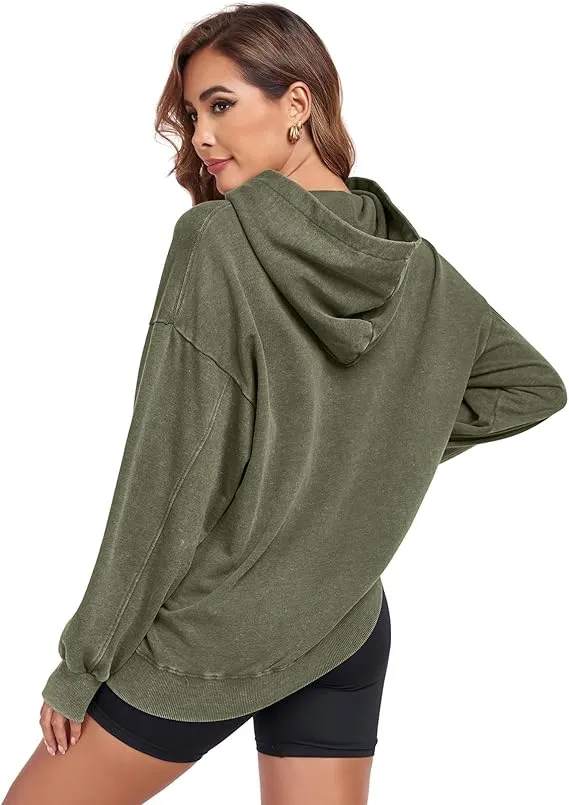 Women's Oversized Acid Wash Cotton Hoodie Minimalist Design Loose Fit with Kangaroo Pocket