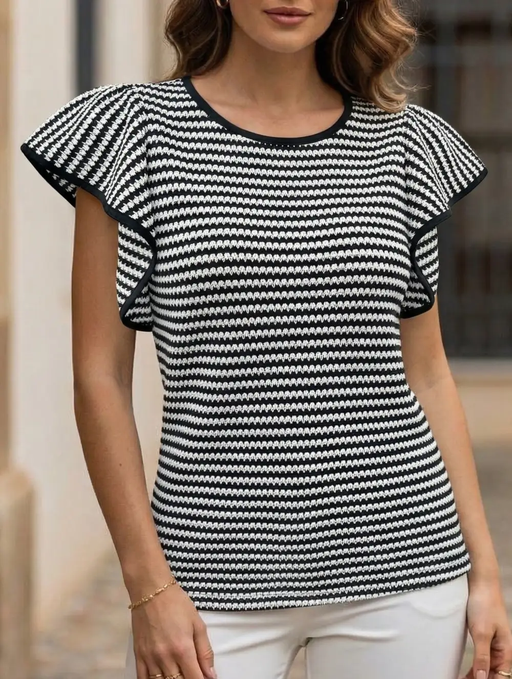 Stripe Flutter Sleeve Tee