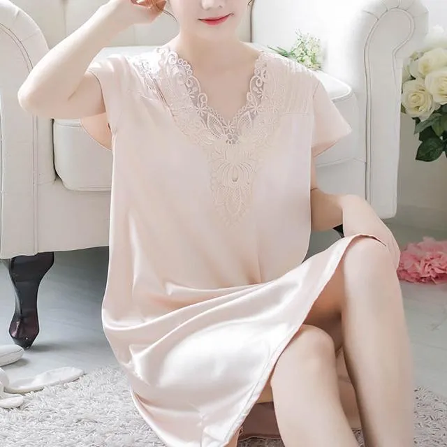 Flowers and Pleats Silky Nightgown
