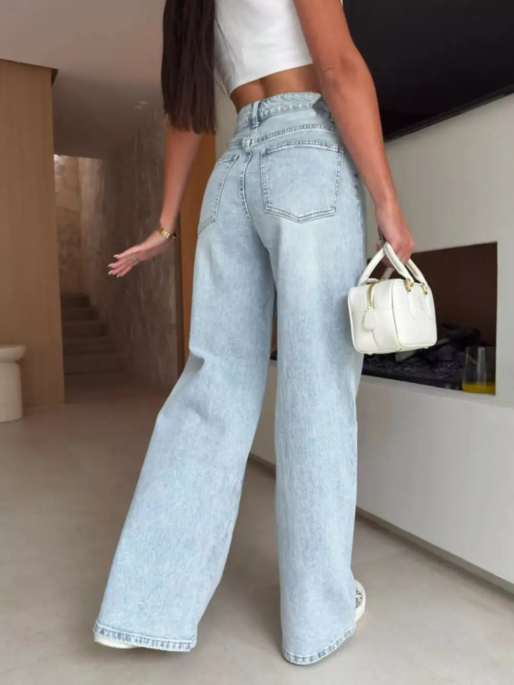 High Waist Wide Leg Lace Denim Jeans