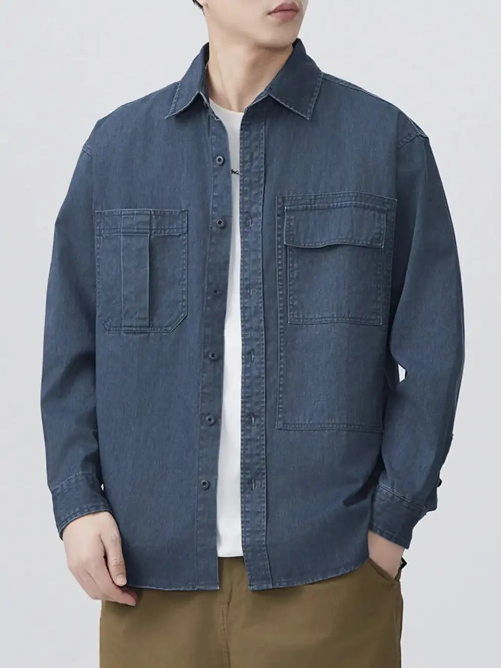 Button Up Long Sleeve Denim Shirt