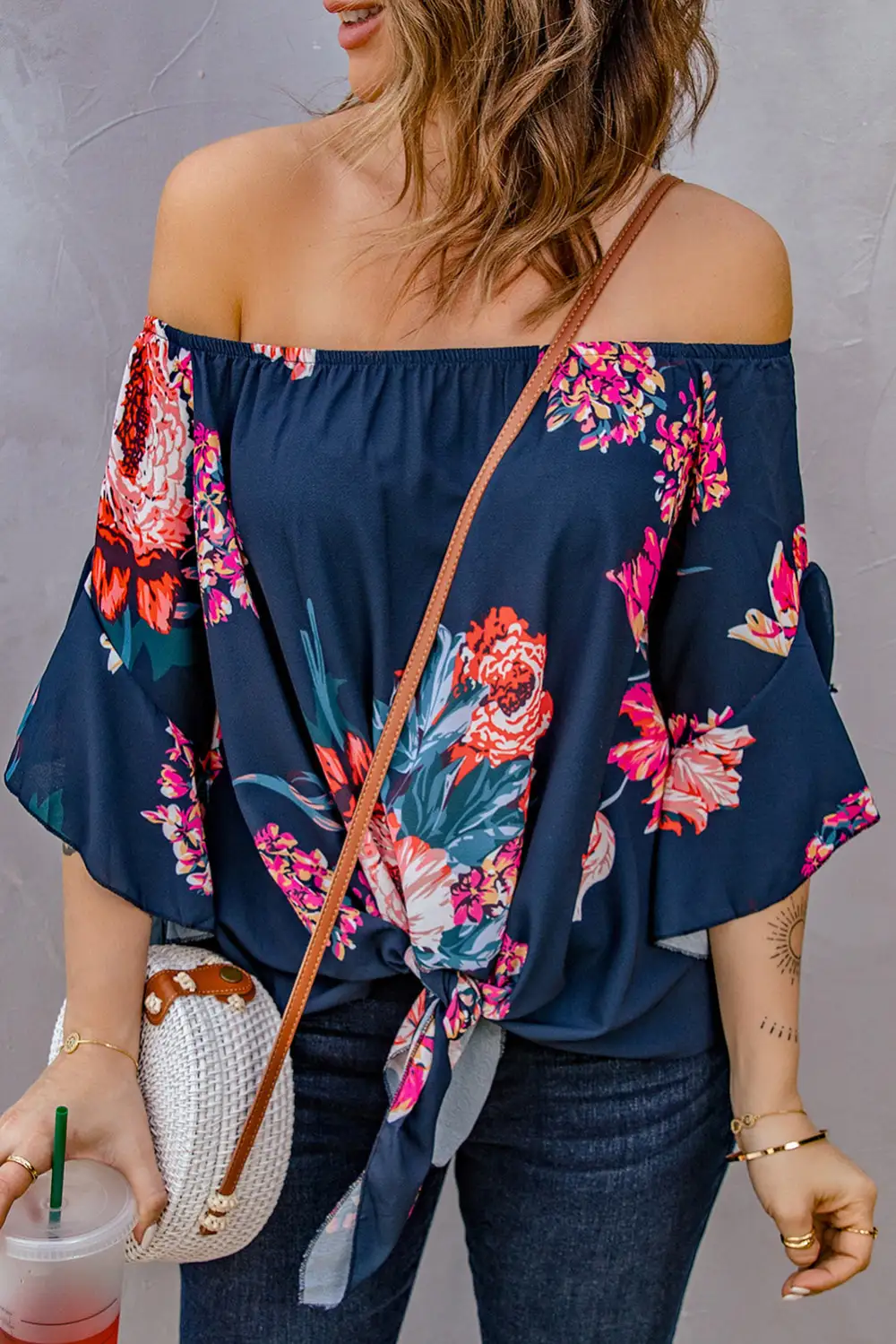 Relaxed Soft Printed V-Neck Blouse