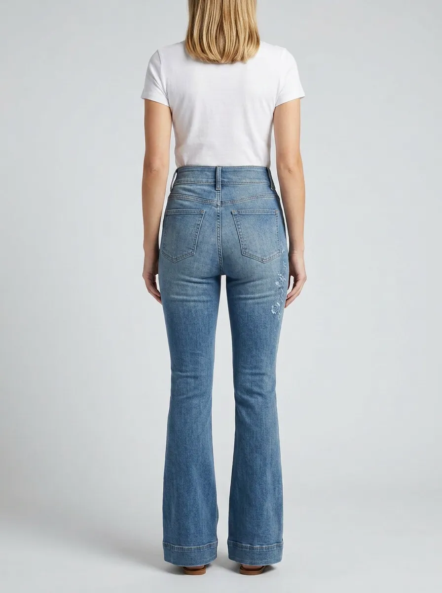 Women's Prairie Inspired Floral Embroidery Floral High-Rise Flare Jeans