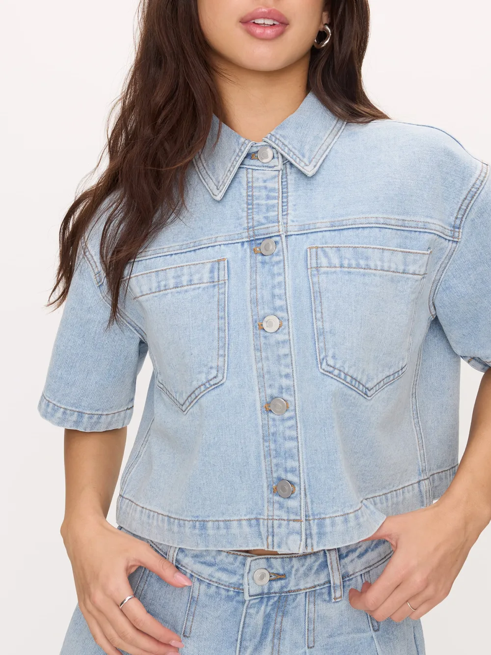 Short-Sleeved Shirt-Style Denim Jacket