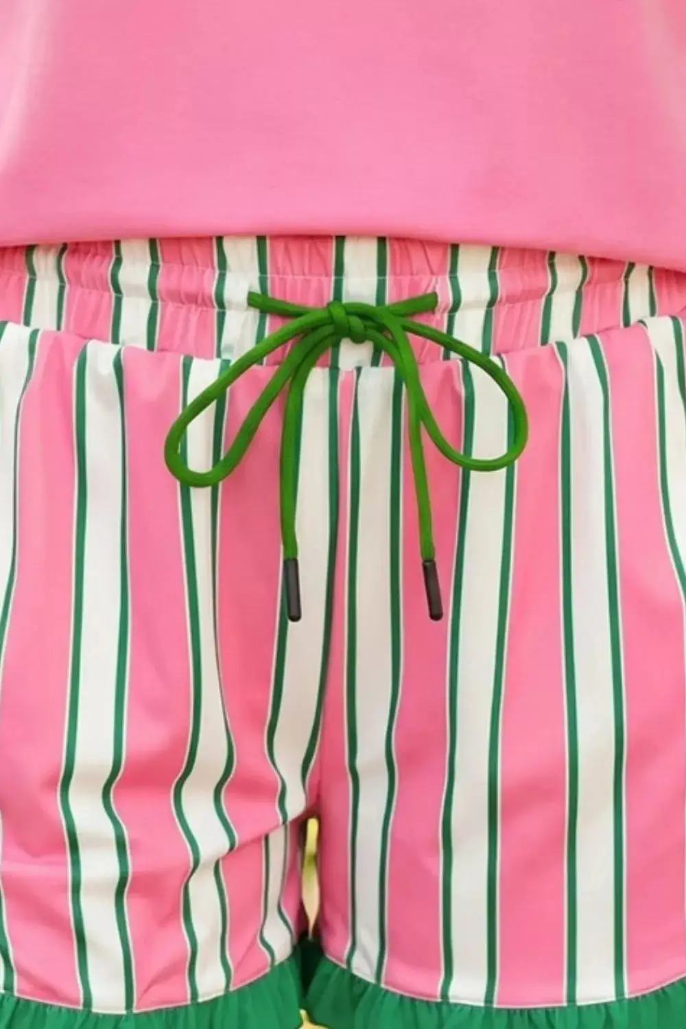 Striped Frill Hem Shorts with Drawstring Waist