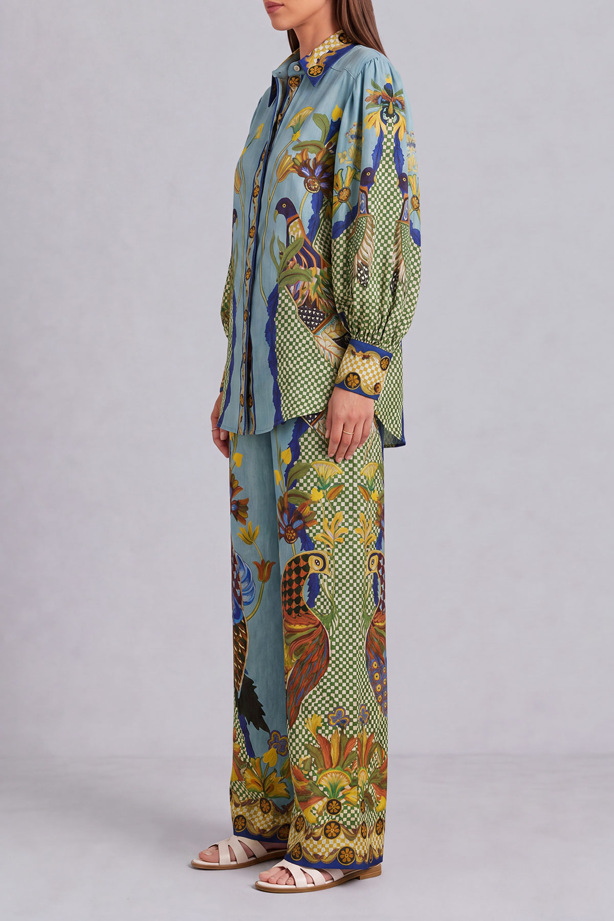 Button Front Printed Matching Pants Set