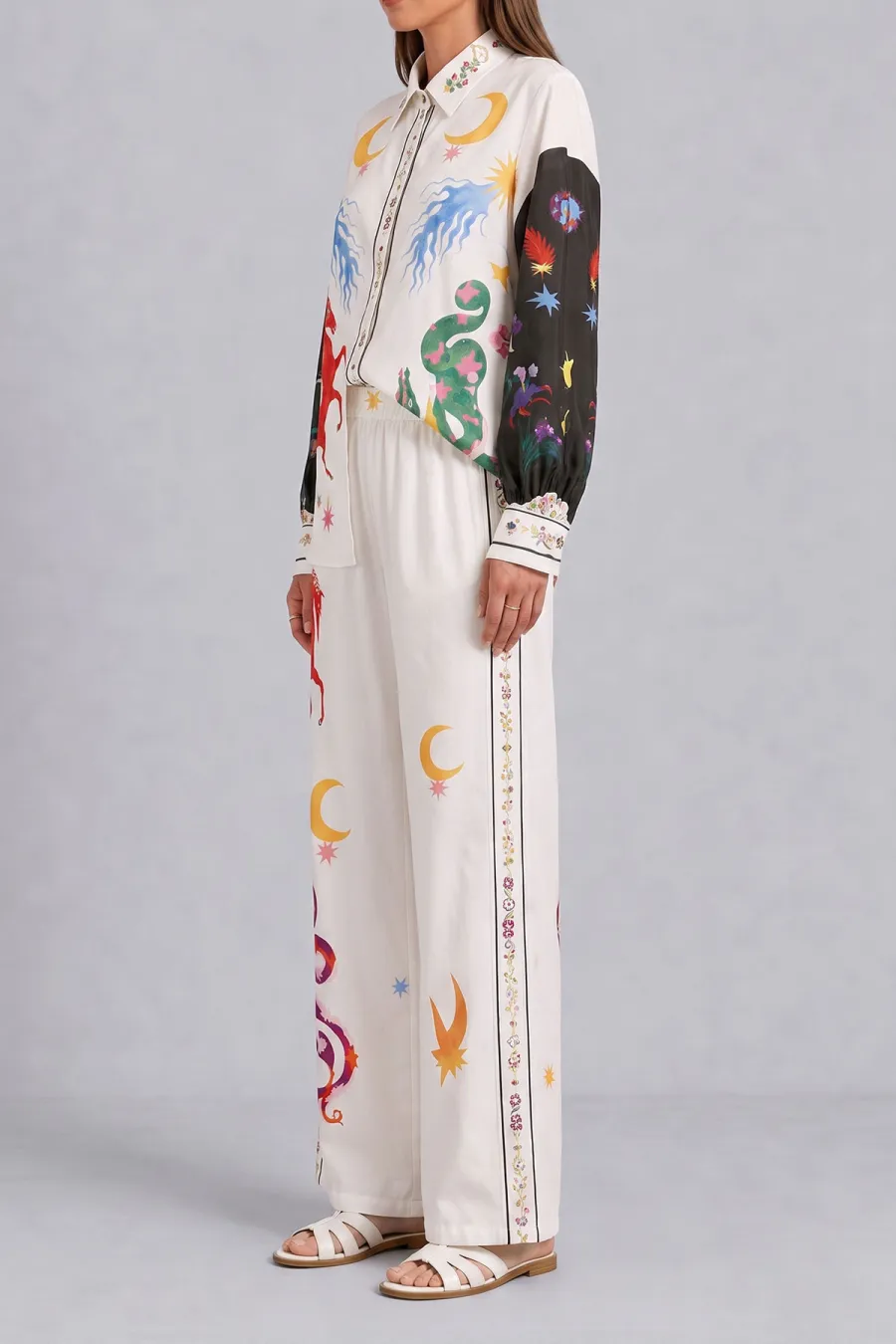 Classic Button Front Printed Matching Pants Set