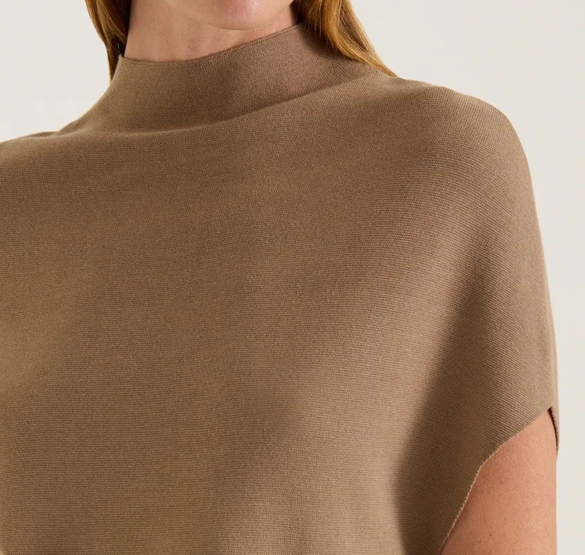 Taupe High Neck Knit Midi Dress