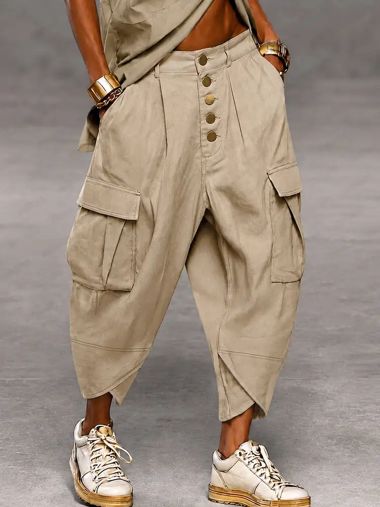 Casual Drop Crotch Cargo Harem Pants