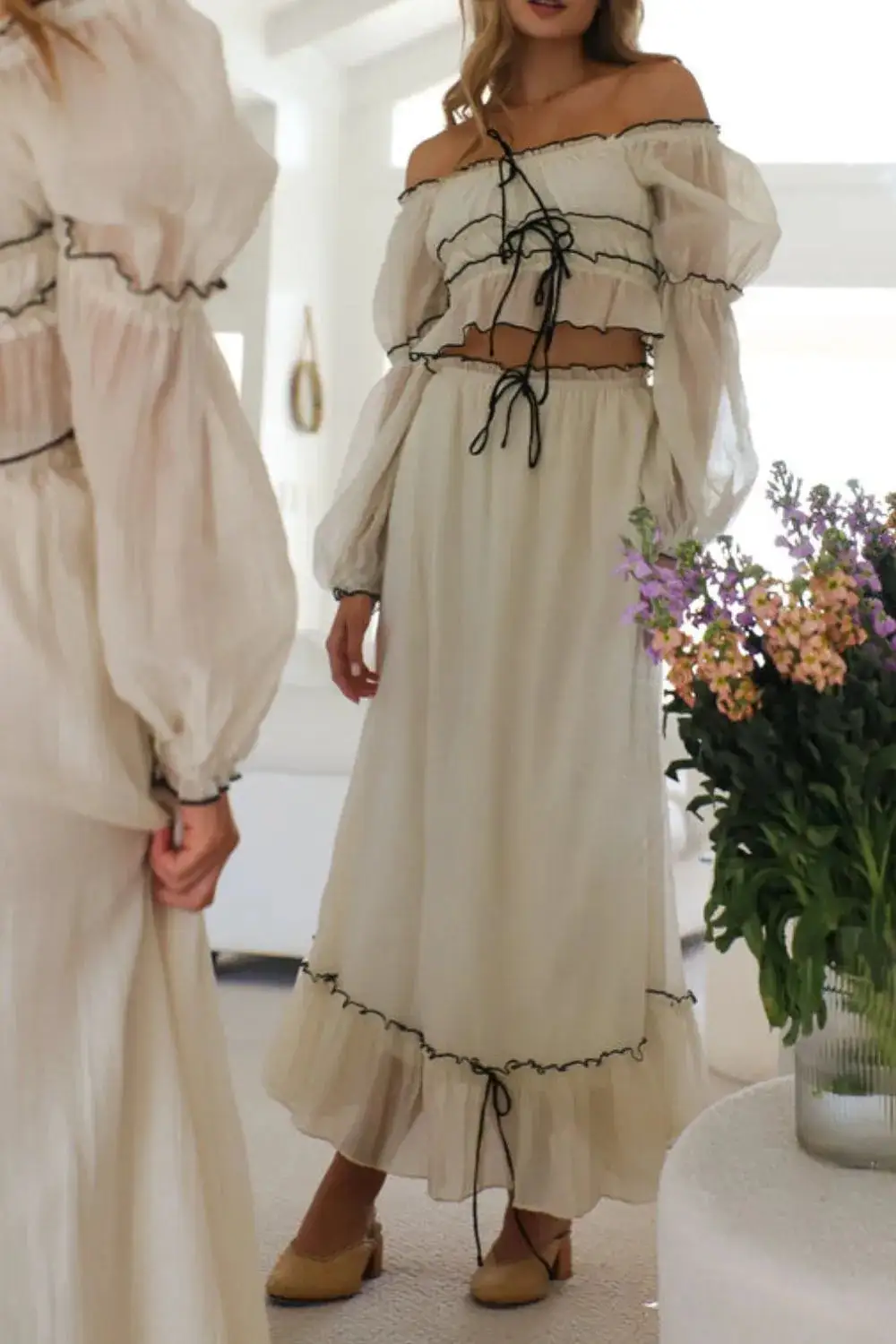 Comfy Shoulder Ruched Detail Coordinated Set