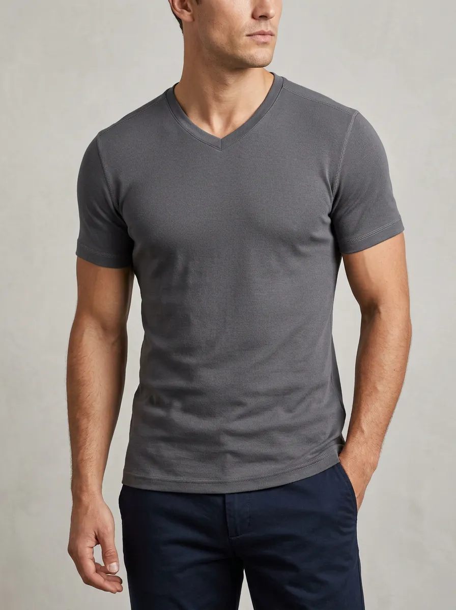 Classic V-Neck Daily Wear Men's Slim Fit Short Sleeve T-Shirt