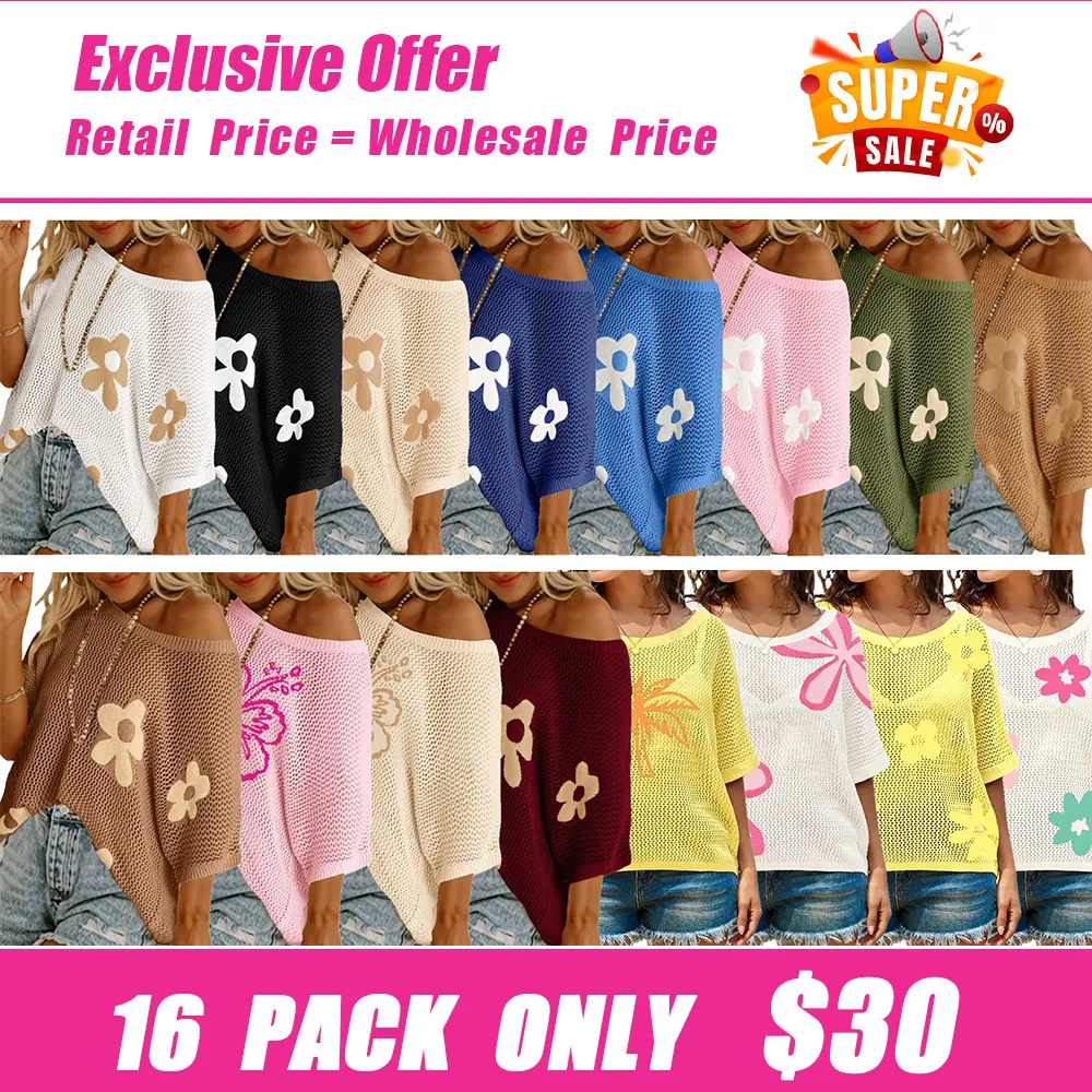 Women's Floral Short-Sleeve Crochet Top