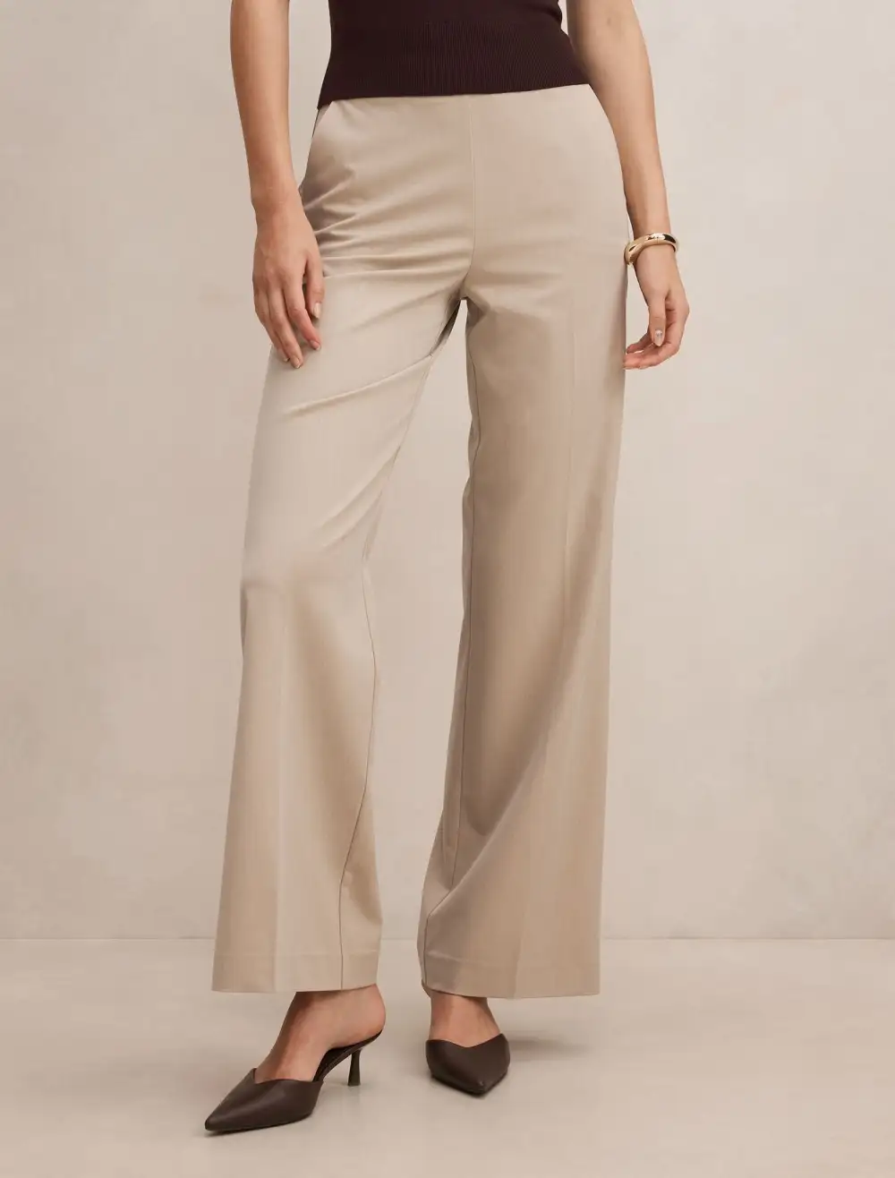 Beige Marled Wide Leg Pants