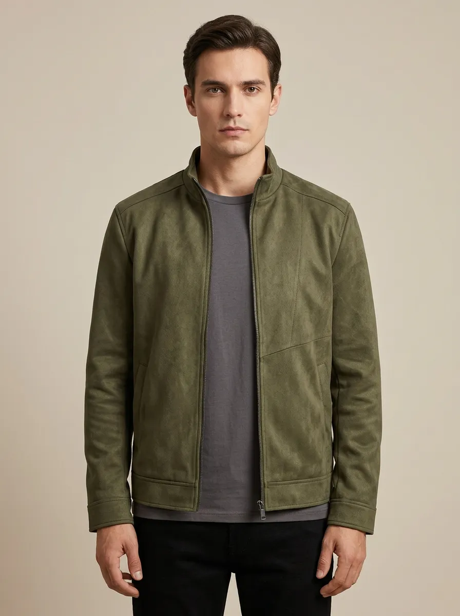Suede Stand Collar Zip Jacket