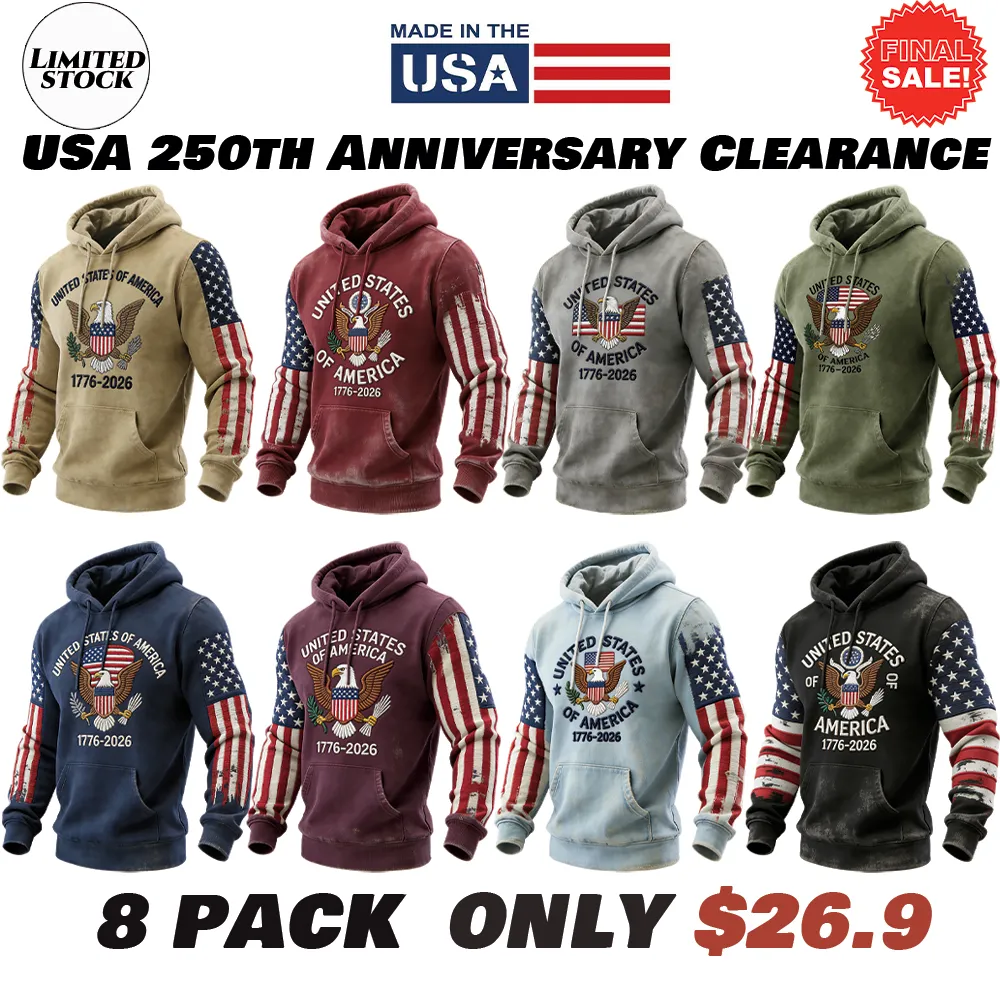 USA 250Th Anniversary ✦ Final Clearance Sale UNITED STATES OF AMERICA Embroidery Pattern Patchwork Hooded Sweatshirt