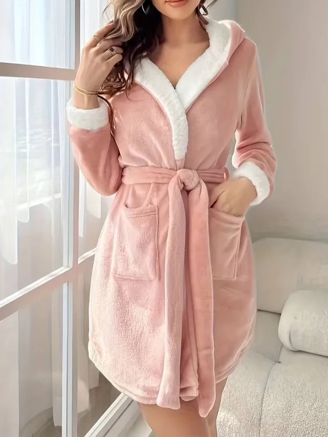 Hooded Plush Fleece Wrap Robe