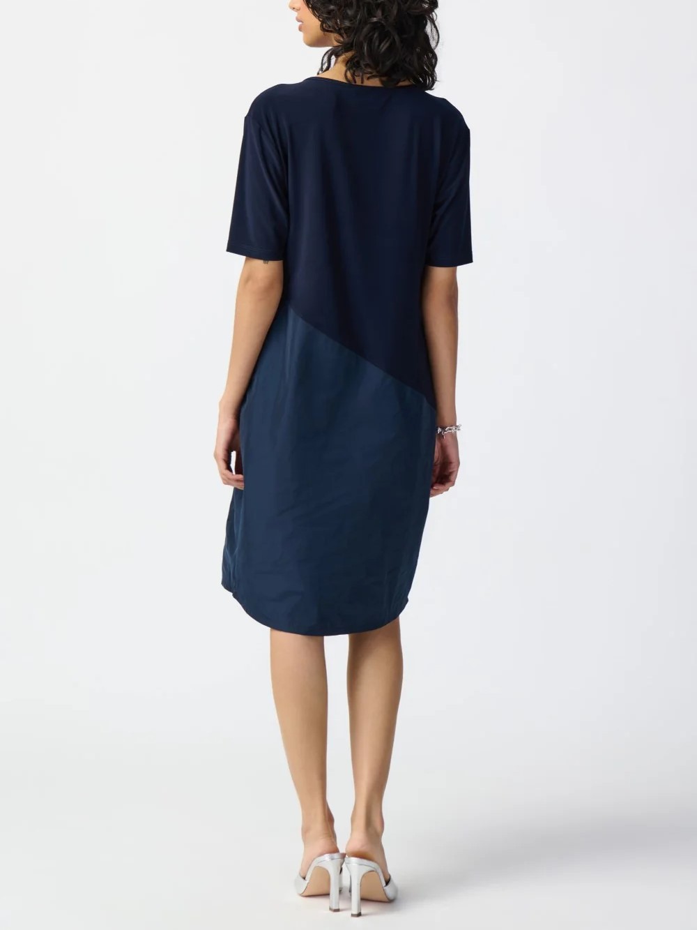 Navy Blue Short - Sleeve Fit - and - Flare Dress