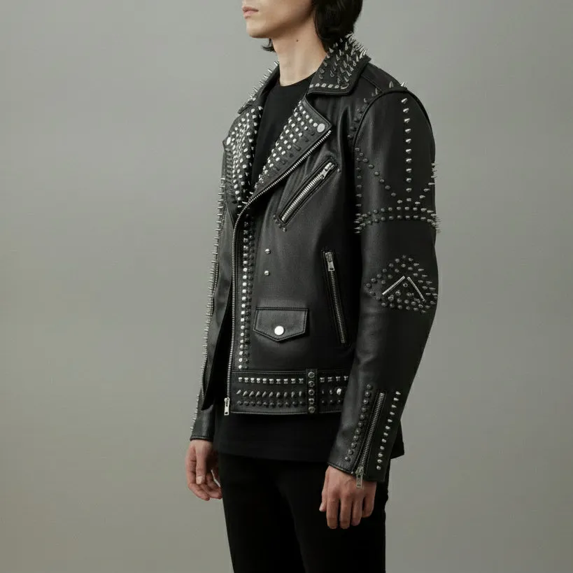 Modern Leather Biker Studded Embroidered Jacket